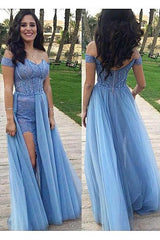 Off-the-shoulder Prom Dresses Sexy Slit Sheath Evening Gowns