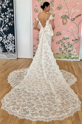 Off-the-shoulder Scoop Applique Mermaid Elegant Beach Wedding Dress