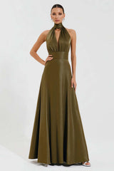 Suzhoufashion Olive A-Line High Neck Keyhole Long Prom Dress