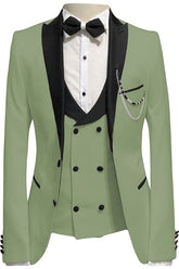 Olive Green Three Piece Peaked Lapel Prom Suit