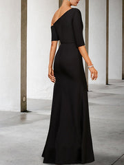 One Shoulder A Line Gown with 3/4 Sleeves for the Mother of the Bride