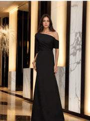 One Shoulder A Line Gown with 3/4 Sleeves for the Mother of the Bride