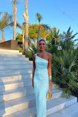 One Shoulder Backless Sleeveless Long Evening Formal Dress With Pleated