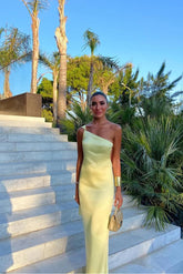 One Shoulder Backless Sleeveless Long Evening Formal Dress With Pleated