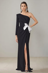 One Shoulder Long Mother of the Bride Gown with Side Split and Bowknot