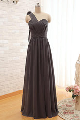 One Shoulder Flower Chiffon Long Wedding Dress Popular Ruffles Plus Size Bridesmaid Dresses