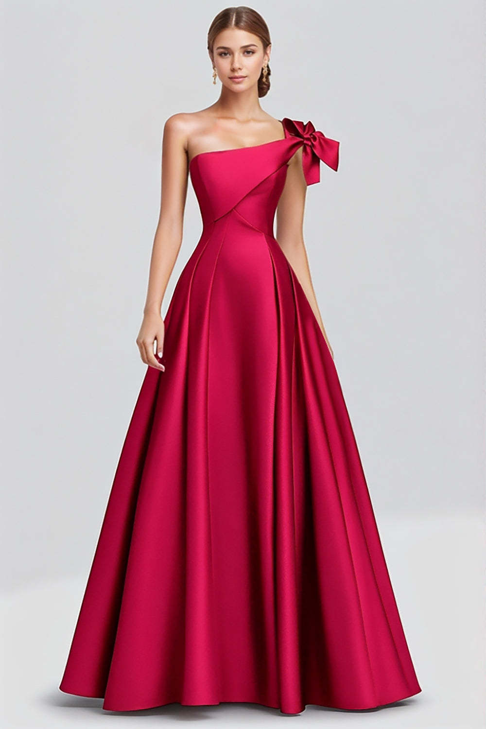 ZAPAKA Women Fuchsia Long Prom Dress A-Line Bow One Shoulder Satin Evening Dress, Fuchsia / US2 ZAPAKA Women Fuchsia Long Prom Dress A-Line Bow One Shoulder Satin Evening Dress, Fuchsia / US2
