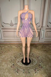 One Shoulder Homecoming Dresses Purple Beaded Bodycon Party Cocktail Dresses