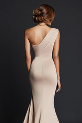 One Shoulder Khaki Wedding Guest Dress Mermaid Long Formal Dress