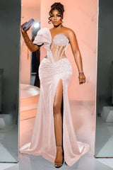 One Shoulder Long Sleeve Long Mermaid Evening Formal Dress With Beading