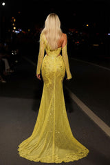 One Shoulder Long Sleeves Long Mermaid Evening Formal Dress With Split