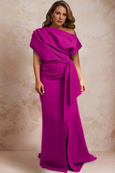 One Shoulder Mermaid Trumpet Gown with Ruffles and Side Split for Plus Size Mothers of the Bride