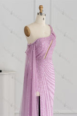 One Shoulder Prom Dress Mermaid Evening Formal Dress Split With Sequins
