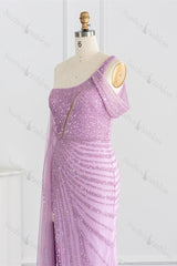 One Shoulder Prom Dress Mermaid Evening Formal Dress Split With Sequins