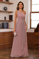 One Shoulder Ruffled Long A Line Mother of the Bride Dress