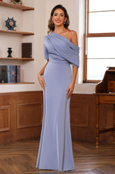 One Shoulder Silk Satin Gown with Ruffles for the Mother of the Bride