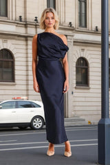 One Shoulder Sleeveless Ankle Length Ruffled Mother of the Bride Sheath Dress