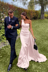 One Shoulder Sleeveless Dark Green Prom Dress Evening Formal Dress Long With Pleated