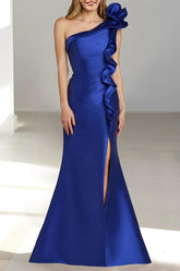 One Shoulder Sleeveless Mermaid Trumpet Mother Of The Bride Dress with Side Split