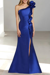 One Shoulder Sleeveless Mermaid Trumpet Mother Of The Bride Dress with Side Split