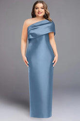 One Shoulder Sleeveless Plus Size Long Sheath Dress with Bowknot for Mother of the Bride