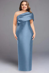 One Shoulder Sleeveless Plus Size Long Sheath Dress with Bowknot for Mother of the Bride