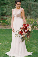 Open Back Bridesmaid Dresses | V-neck Sequins Chiffon Maid of Honor Dress Sexy