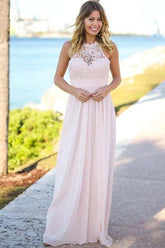 Open Back Pink Lace Chiffon Bridesmaid Dress | Sleeveless Sexy Dresses for Maid Of Honor