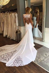 Open Back Sheath Wedding Dresses Sleeveless Vintage Lace Bride Dress