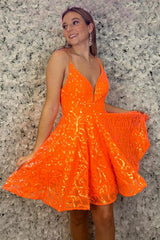 Orange Homecoming Dresses Sequined A Line Short Cocktail Dresses