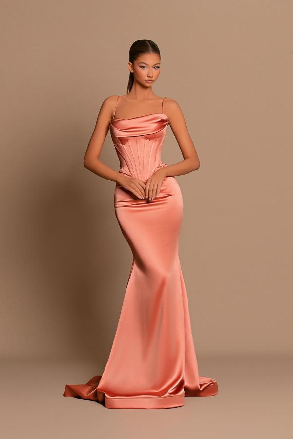 Suzhoufashion Women Orange Prom Dress Spaghetti Straps Mermaid Satin Formal Dress Suzhoufashion Women Orange Prom Dress Spaghetti Straps Mermaid Satin Formal Dress