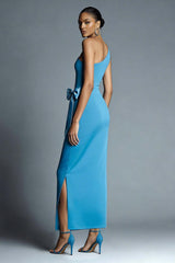 Suzhoufashion Peacock Blue Bodycon One Shoulder Long Prom Dress With Bow