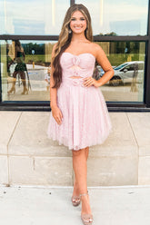 Pink Dots Floral Cut Out A Line Homecoming Dresses Short Cocktail Dresses