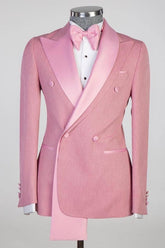 Pink Double Breasted Peaked Lapel Prom Suit