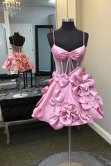 Pink Homecoming Dresses Corset A Line Short Cocktail Dresses With 3D Flowers