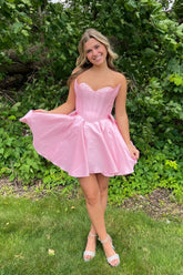 Pink Homecoming Dresses Corset Sweetheart A Line Short Cocktail Dresses