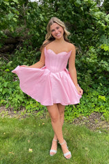 Pink Homecoming Dresses Corset Sweetheart A Line Short Cocktail Dresses