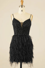 Pink Homecoming Dresses Sequin Tight Prom Dress with Feathers
