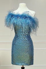 Pink Homecoming Dresses Tight Sequin Prom Dress with Feathers