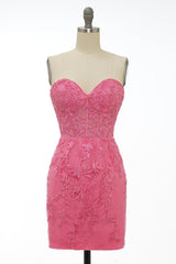 Pink Homecoming Dresses Tight Short Cocktail Dresses with Appliques