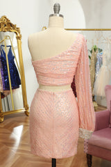 Pink Homecoming Dresses Two Piece Sequin Prom Dress