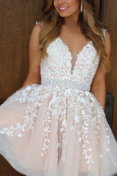 Pink Homecoming Dresses V Neck A Line Prom Dress