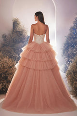 Pink Prom Dress A Line Princess Tulle Beading Sleeveless Formal Dress With Pearls