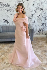 Pink Prom Dress Flowers Mermaid Asymmetrical Neck Long Formal Dress