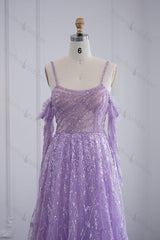 Pink Prom Dress Long Sleeve Tulle Off the Shoulder A Line Evening Formal Dress With Sparkle Appliques