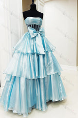 Pink Prom Dress Strapless Ruffled Long Formal Dress With Bow