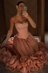 Suzhoufashion Pink Strapless Corset Prom Dress With Beaded Bodice And Tulle Skirt Formal Evening Gown