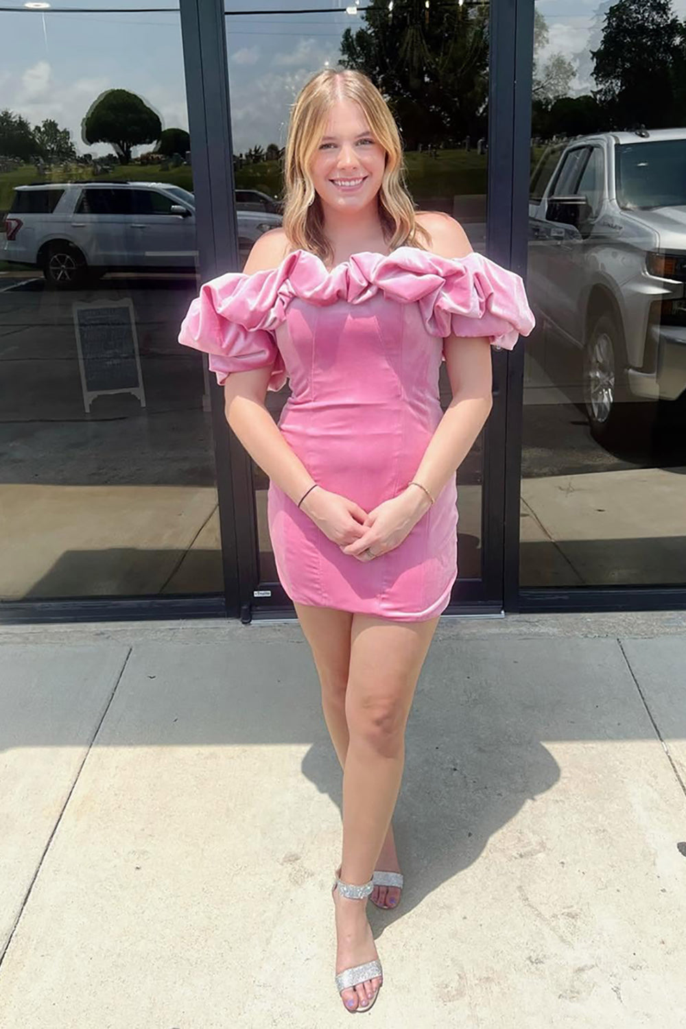Suzhoufashion Pink Tight Homecoming Dresses Ruffled Off The Shoulder Short Corset Cocktail Dresses suzhoufashion Suzhoufashion Pink Tight Homecoming Dresses Ruffled Off The Shoulder Short Corset Cocktail Dresses suzhoufashion