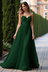 Pleated Sweetheart A Line Pink Wedding Guest Dress Long Formal Dress