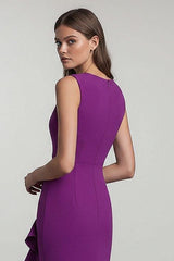 Plum Sheath Round Neck Long Formal Dress